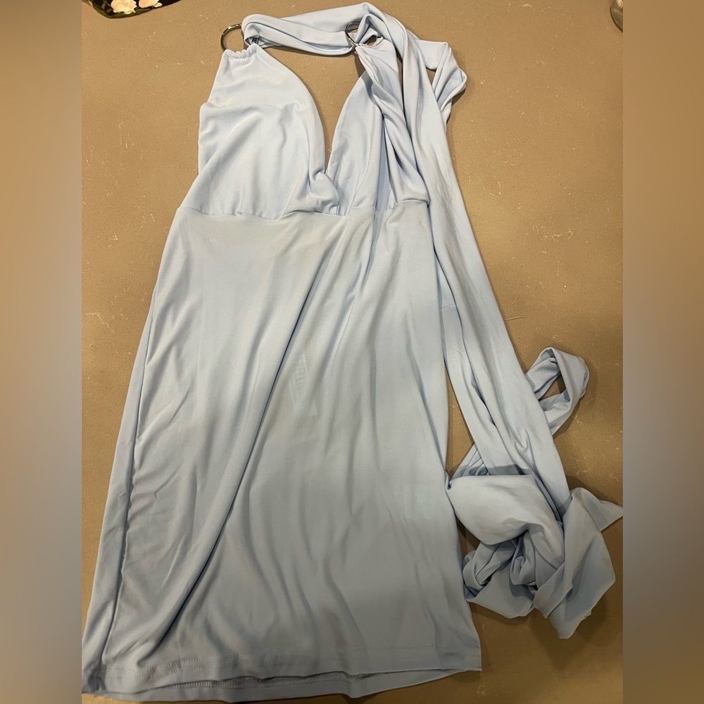 ASOS Rebellious Light Blue Halter Tie Mini Dress